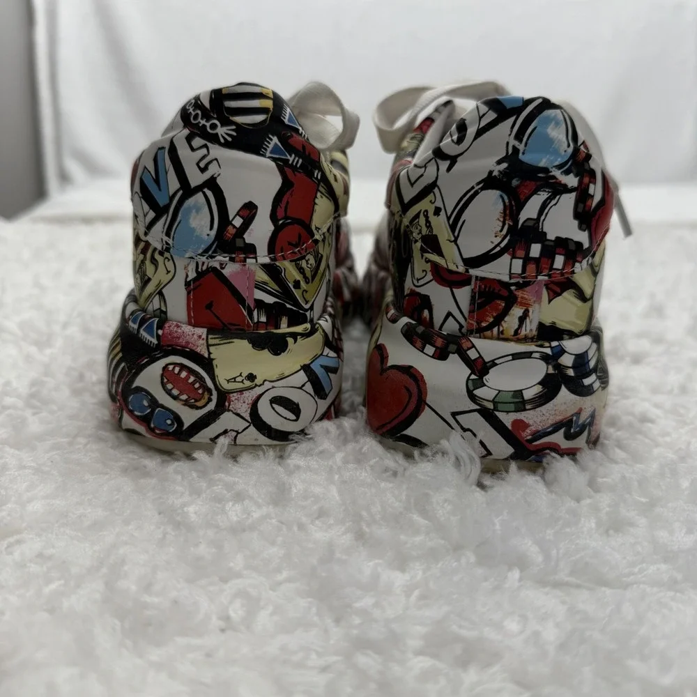 Graffiti Print Platform Sneakers Hearts Casino Chunky Poker Dice Men 6.5 Women 8